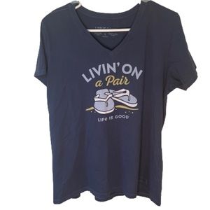 2/$10 Life is Good Living on a Pair T shirt Large blue
